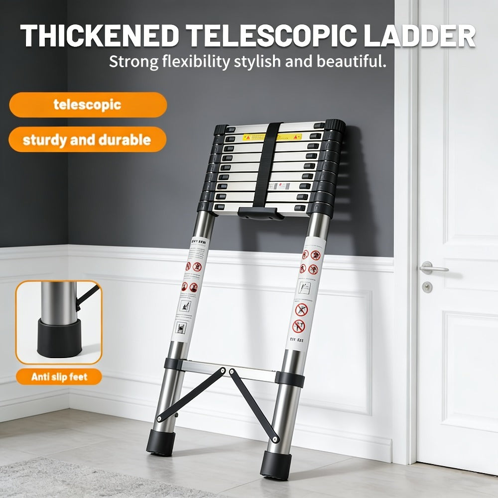 Telescoping Extension Ladder Aluminum Heavy Duty 330 LBS – 6.5 / 8.5 / 10.5 / 12.5 FT Folding Telescopic Ladder, Easy Store, Multi-Purpose for Roof Repair, Painting, Gutter Cleanin - product image
