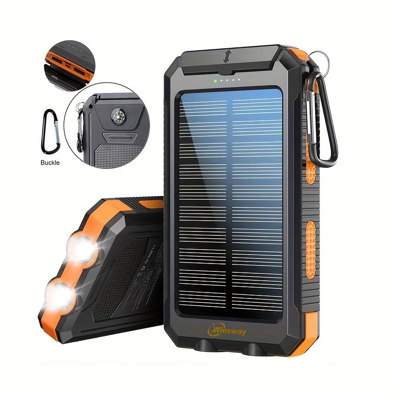 Winsway 10000mAh Portable Solar Panel Charger with 4 Dual USB Ports And Type-C/Micro USB Input Ports, Equipped with A 2.4W LED Flashlight/compass, Suitable for All Mobile Devices,  - product image 5