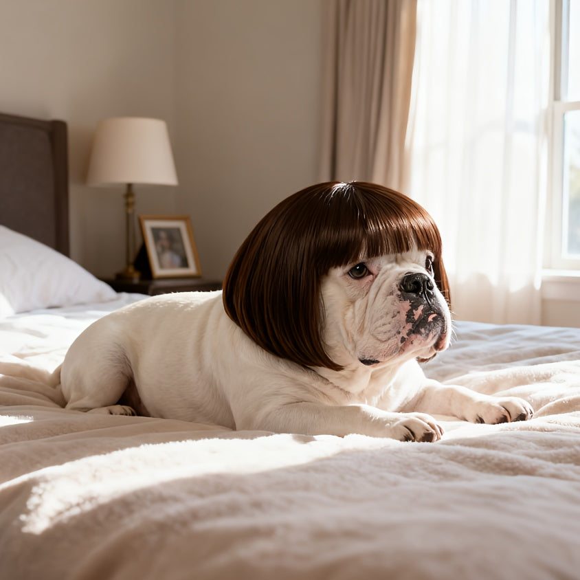 Funny Pet Hair Headpiece Adjustable Heat-Resistant Trimmable Black Brown Wig for Halloween Christmas Birthday Party Dress Up Photo Prop – Dog Wig Costume for - product image 3