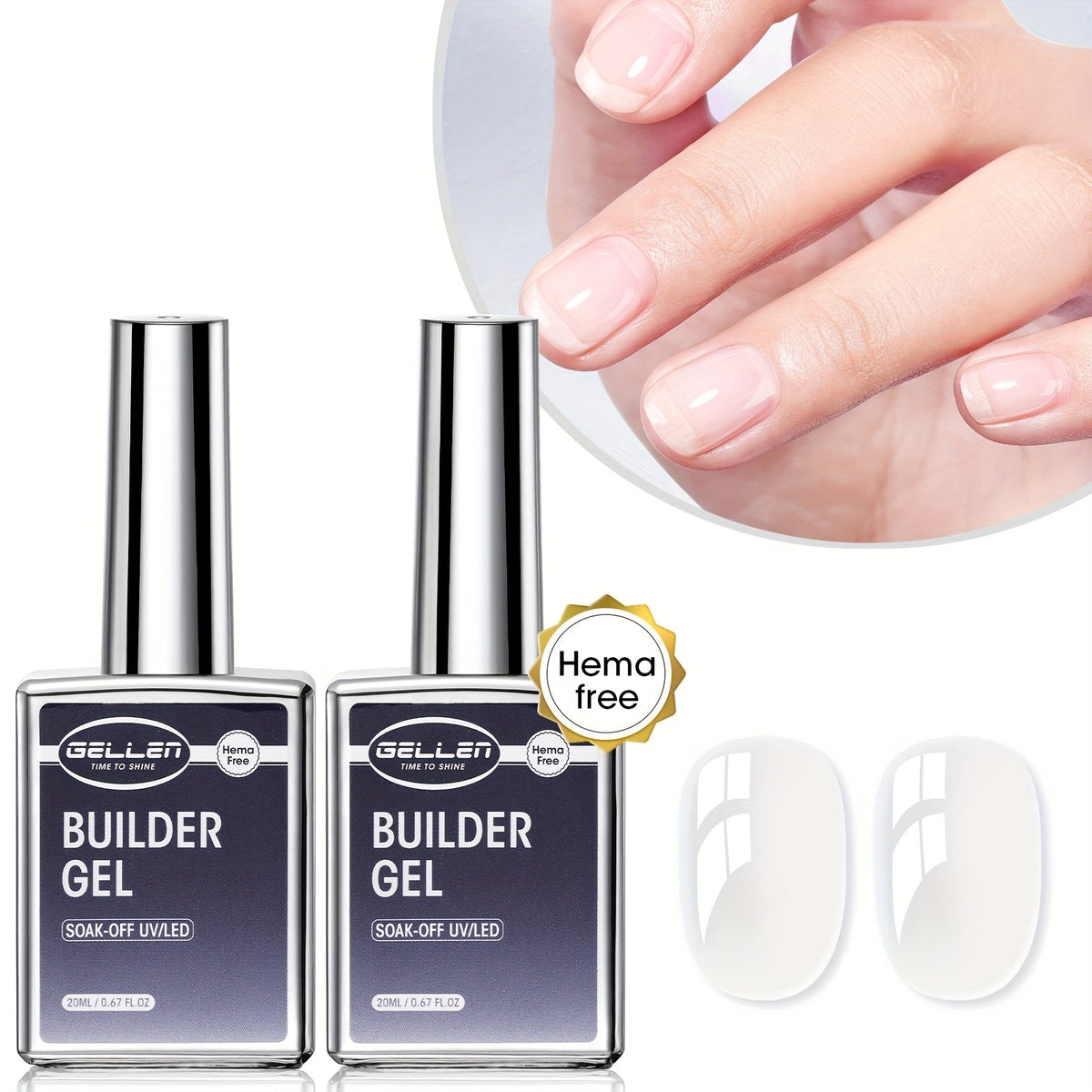 Clear Builder Gel HEMA-Free 5-in-1 2pcs 1.35oz — Nail Extension Strengthener Apex Construction Art Sealing & Repair | Soak-Off UV LED 28+ Days Chip-Proof Wear for Sensitive Skin Sa - product image 19