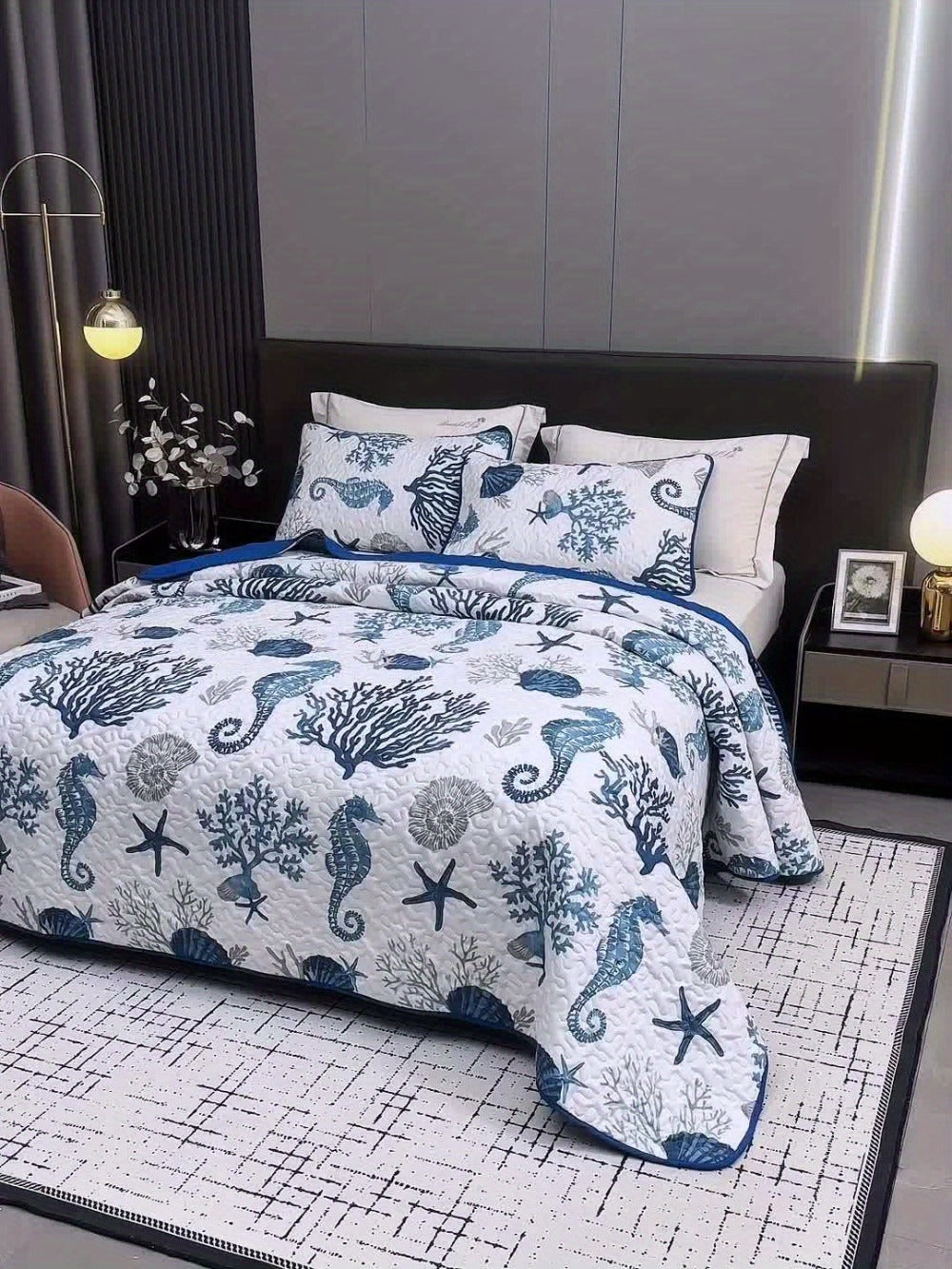 Duvet Cover Set 3 Piece Ocean Style Seahorse Coral Pattern Soft Breathable Microfiber Bedding Set with 2 Pillowcases Machine Washable All Season Comforter Cover for Bedroom Dorm Tw - product image 9