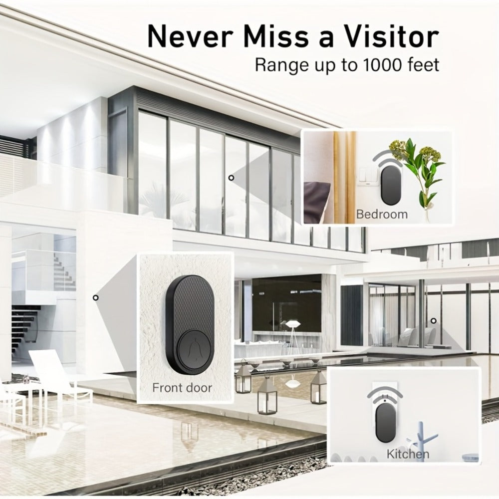 Wireless Doorbell Battery Powered – 33 Melodies, 4 Volume Levels, 1000-Foot Range, Durable Plug-In Receiver, Easy Install, for Home, Apartment, Office & Commercial Use (Enhanced Ed - product image 7