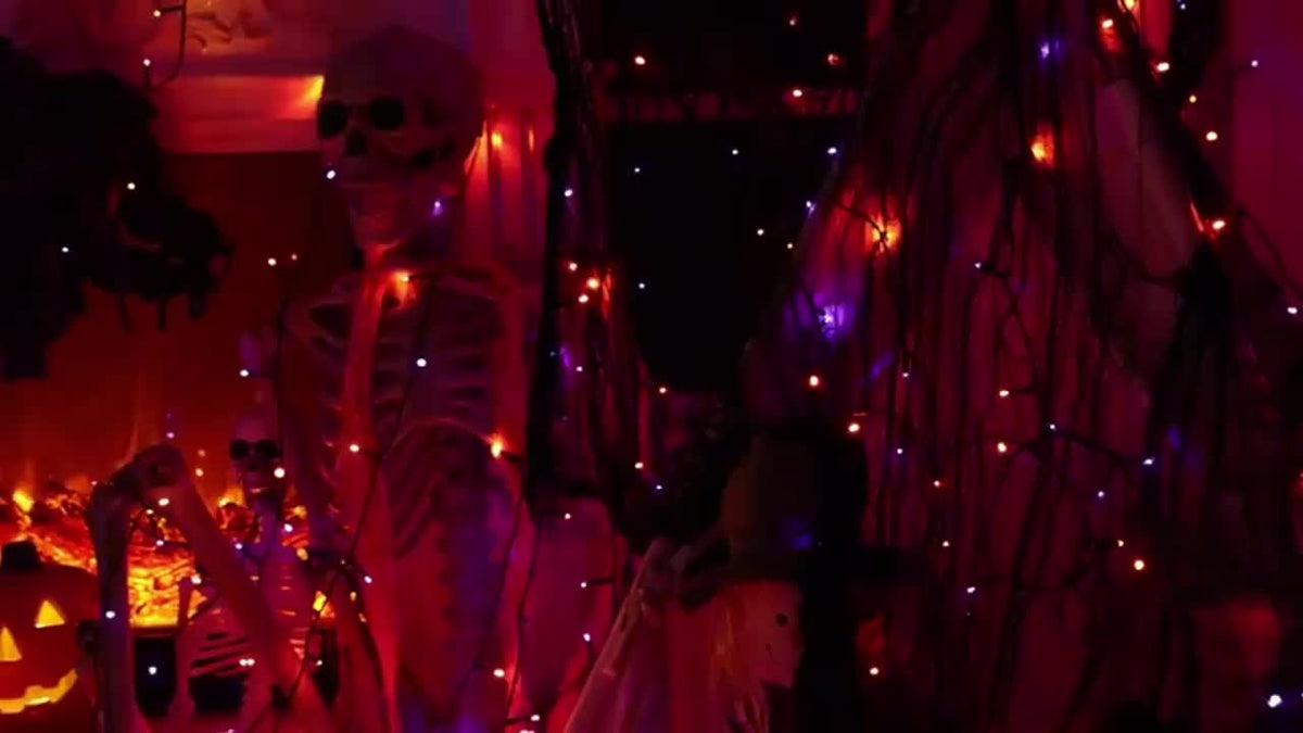 1 Pack of Solar Halloween String Lights, Spooky Vibe 39FT-100LED Fairy Lights in Orange and Purple for a Creepy Atmosphere, IP65 Outdoor Splash-Proof - product image 10