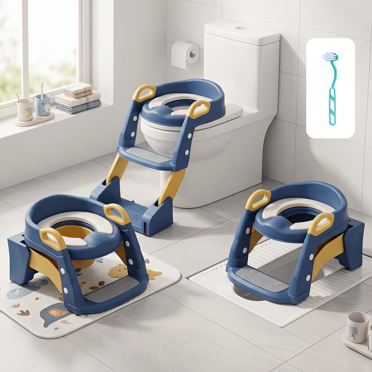 2-In-1 Toilet Potty Training Seat with Step Stool Ladder, Safe and Comfortable Potty Chair with Anti-Slip Design, Adjustable Height, Foldable for Easy Storage - product image