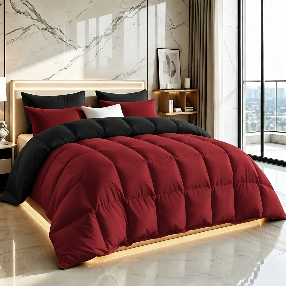 3 pcs Solid Color Thick Quilt Set 1 Comforter 1/2 Pillowcases Queen/King Size Bedding Sets Quilted Grid Stitching All-Season Comforter Soft Breathable Cozy - product image