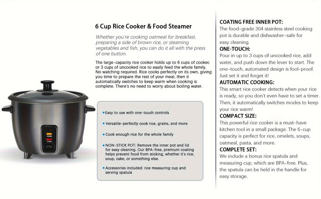 Rice Cooker & Yogurt Maker 1.5Qt – 6-Cup Non-Stick Electric Rice Cooker with Auto Keep Warm, One-Touch, Stainless Steel Liner, Steamer for Rice, Oatmeal, Soup & Yogurt - product image 17