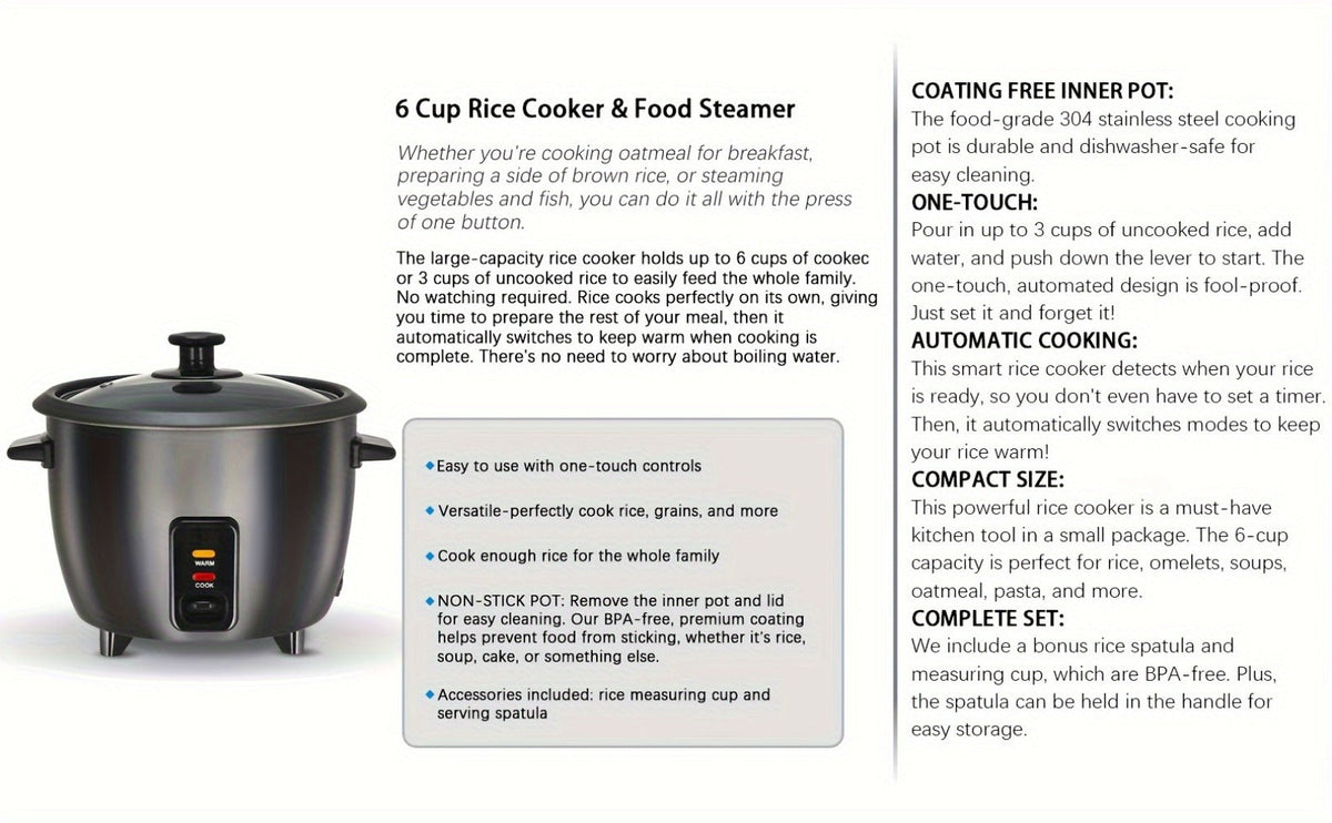 Rice Cooker & Yogurt Maker 1.5Qt – 6-Cup Non-Stick Electric Rice Cooker with Auto Keep Warm, One-Touch, Stainless Steel Liner, Steamer for Rice, Oatmeal, Soup & Yogurt - product image 17