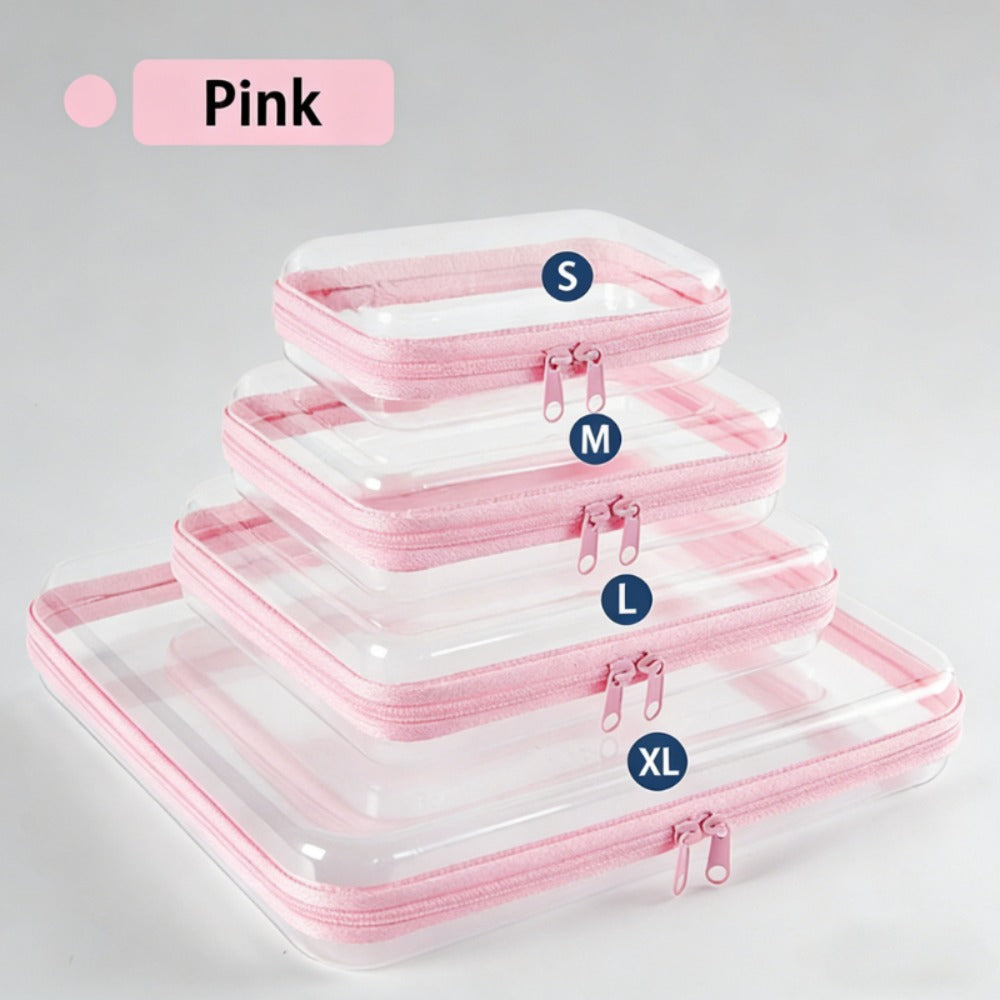 Clear Storage Box Set 4 Pcs Hard Transparent Zipper Organizer Plastic Case S M L XL Makeup Cosmetics Snacks Stationery Kids Toys Multi-Color Purple Blue Pink White - product image 9