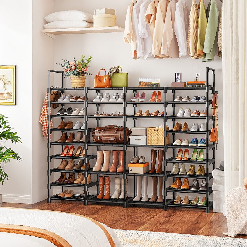 Large Metal Shoe Rack 4-Row 9-Tier Freestanding Shoe Organizer for Entryway Bedroom Hallway | 64-Pair Capacity Shoe Tower with Golden Tubes DIY Adjustable Shelves Space-Saving Vert - product image 10