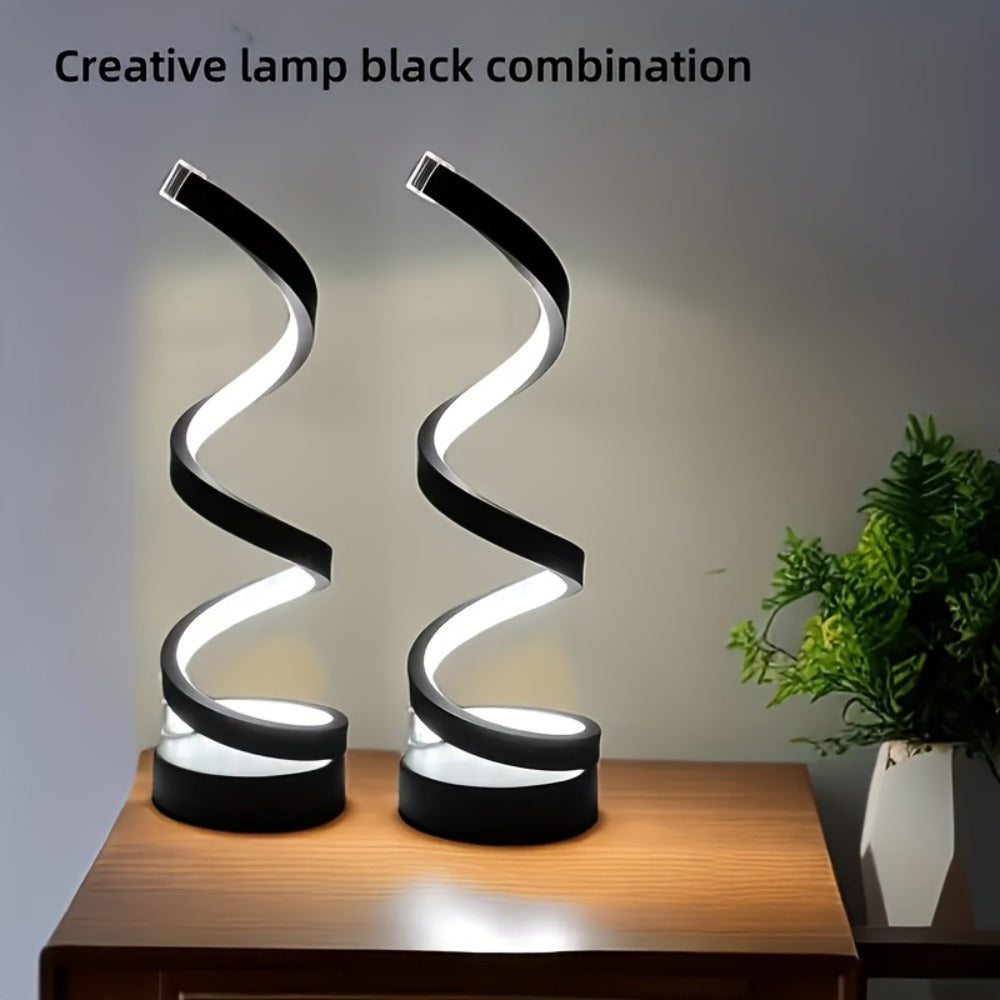 Dimmable Spiral Table Lamp with Touch Control & USB-C Charging Port, 3-Way Brightness Bedside Nightstand Lamp, Modern Minimalist LED Desk Lamp for Bedroom Living Room, Black & Whit - product image 4