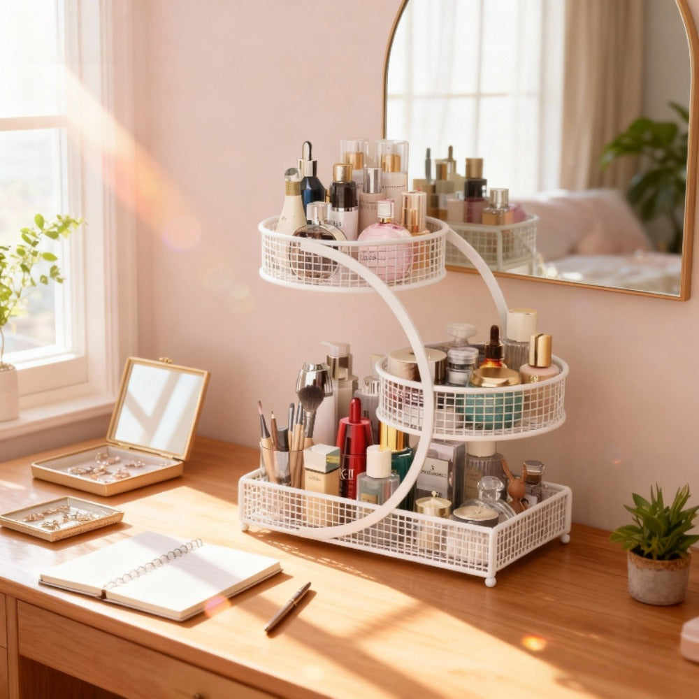 3-Tier Metal Makeup Organizer with Round Baskets Anti-Rust Vanity Storage Rack with Tissue Holder Space Saving Cosmetic Organizer Gift for Women - product image 6
