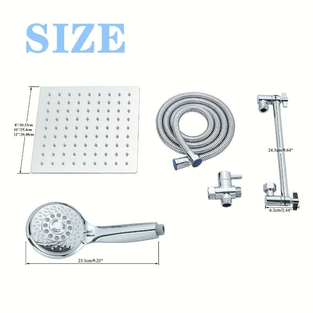 Rain Shower Head with Handheld Spray Combo 8 10 12 Inch High Pressure Rainfall Showerhead Adjustable Arm Wall Mount Chrome Black Bathroom - product image 4