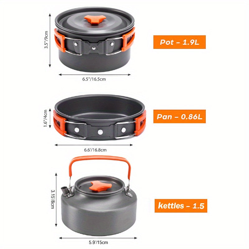 Camping Cookware Set for 2-3 People – Frying Pan – Carry-along Aluminum Outdoor Cooking Kit with Pot – Kettle & Cutlery – Featherlight Foldable Camp Kitchen - product image 2