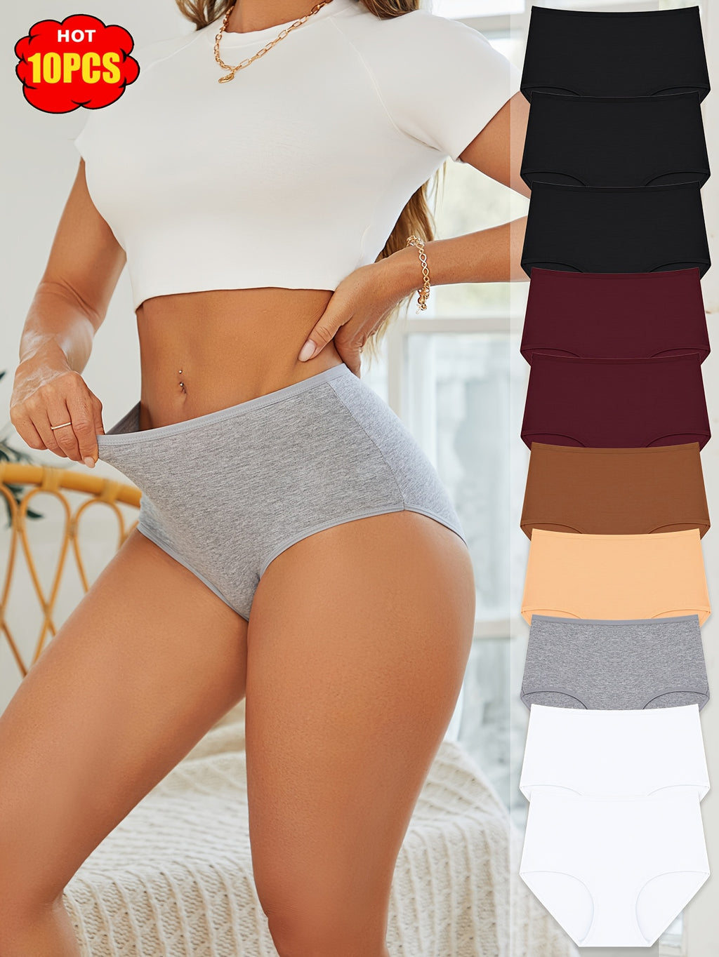 10pcs Set Of Solid Color Underwear, Elegant, Simple, Comfortable, Soft and Breathable Underwear, Suitable for Daily Commuting, Women's Underwear and Underwear - product image 4