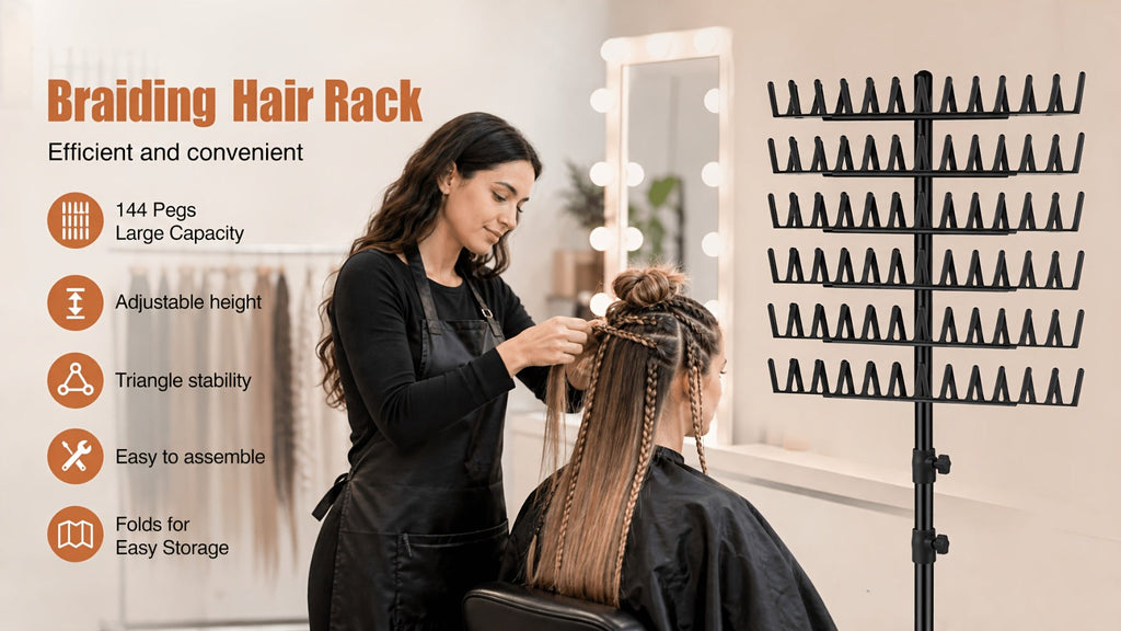 144 Strand Braiding Hair Rack Standing Height Adjustable 30-50 Inch Foldable – Tangle-Free Hair Extension Holder | Knotless Box Braids Cornrows Organizer | Salon Hairstylist Tool B - product image 12