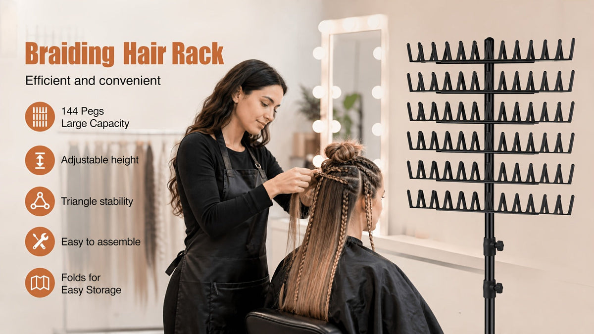 144 Strand Braiding Hair Rack Standing Height Adjustable 30-50 Inch Foldable – Tangle-Free Hair Extension Holder | Knotless Box Braids Cornrows Organizer | Salon Hairstylist Tool B - product image 12