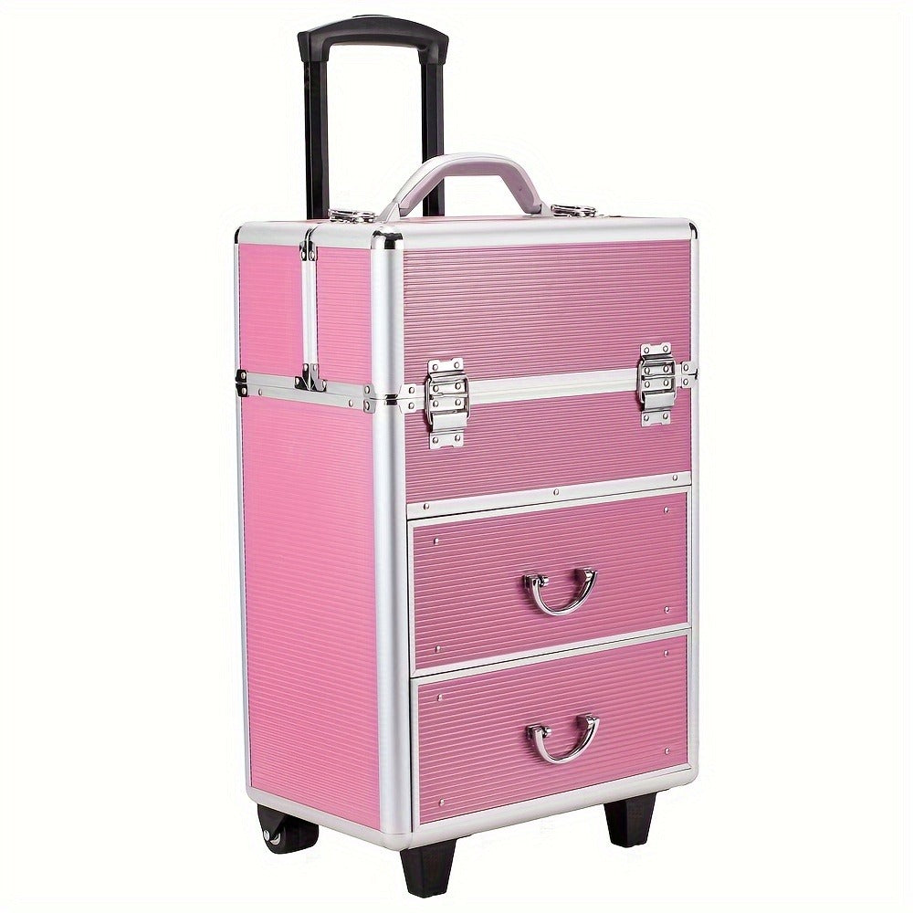 Lockable Aluminum Makeup Train Case with Extendable Trays Multi-Tier Professional Cosmetic Organizer — Portable Salon Travel Beauty Case with Lock Pink Rose Gold - product image 6