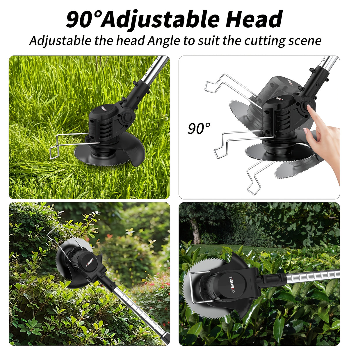 Portable Cordless Electric Lawn Mower, 3-in-1 Trimmer Edger Shrub Cutter W/ Adjustable Height & Rotating Head 3 Blades & 2 High-Capacity Lithium Batteries - product image 8