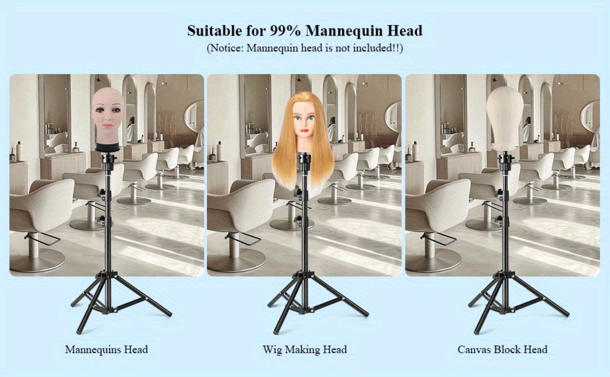 Adjustable Wig Stand Tripod 360 Rotation Aluminum Alloy Height Adjustable to 50 Inch Foldable Portable Mannequin Head Stand for Styling Cosmetology Hairdressing Training Home Salon - product image 11