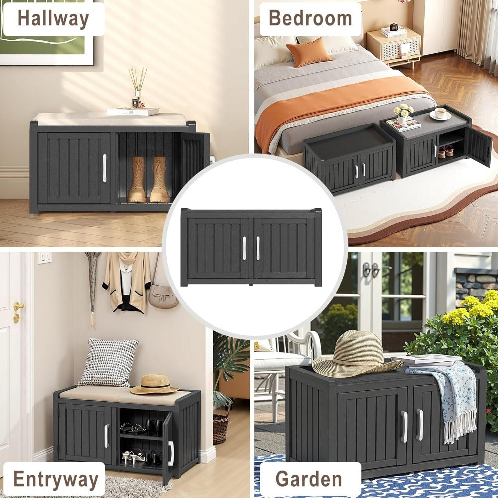 Shoe Storage Bench with Hidden Cabinet Entryway Bench All-Weather Resin Indoor Outdoor Porch Patio Mudroom Hallway Organizer - product image 6