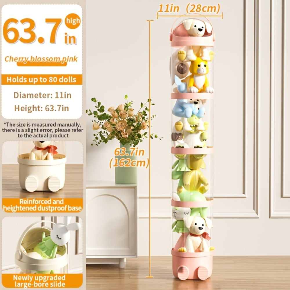 Transparent Toy Storage Bin 4-Layer Cylindrical Organizer for Stuffed Animals Dolls Plush Figurines - Dustproof Clear Display Bucket Easy Assembly for Kids Bedroom Living Room Play - product image 5
