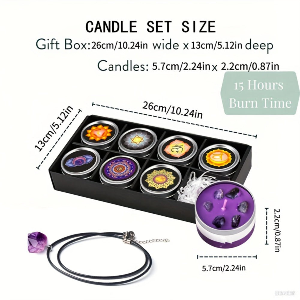 Scented Candle Gift Set 7 Soy Wax Candles with Natural Crystal Pendants 7 Colors Aromatherapy Candles for Home Decor Yoga Meditation Christmas Halloween Birthday Gift for Women Men - product image 3
