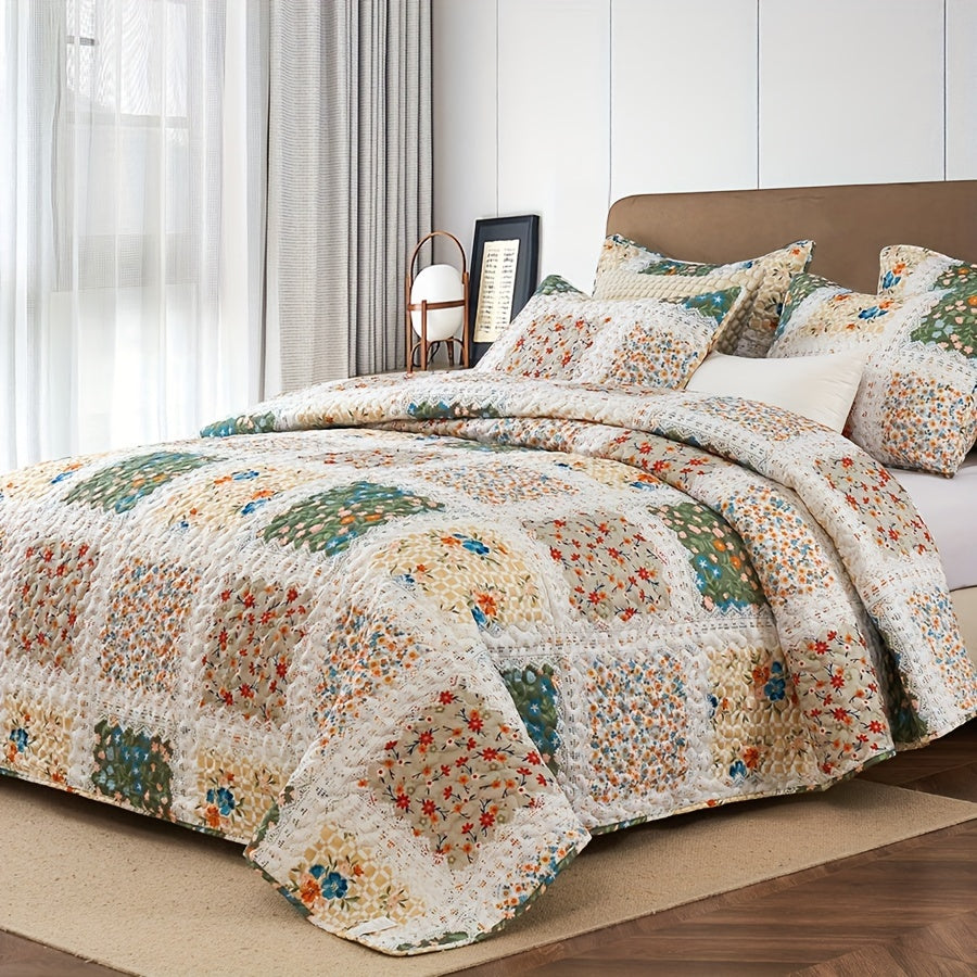 Quilt Set 2 3 Piece Lightweight Floral Patchwork Coverlet Bedding Set with Pillow Shams, Boho Quilted Bedspread for Twin Full Queen King, All Season Soft Cozy Bed Cover Green Blue  - product image 18