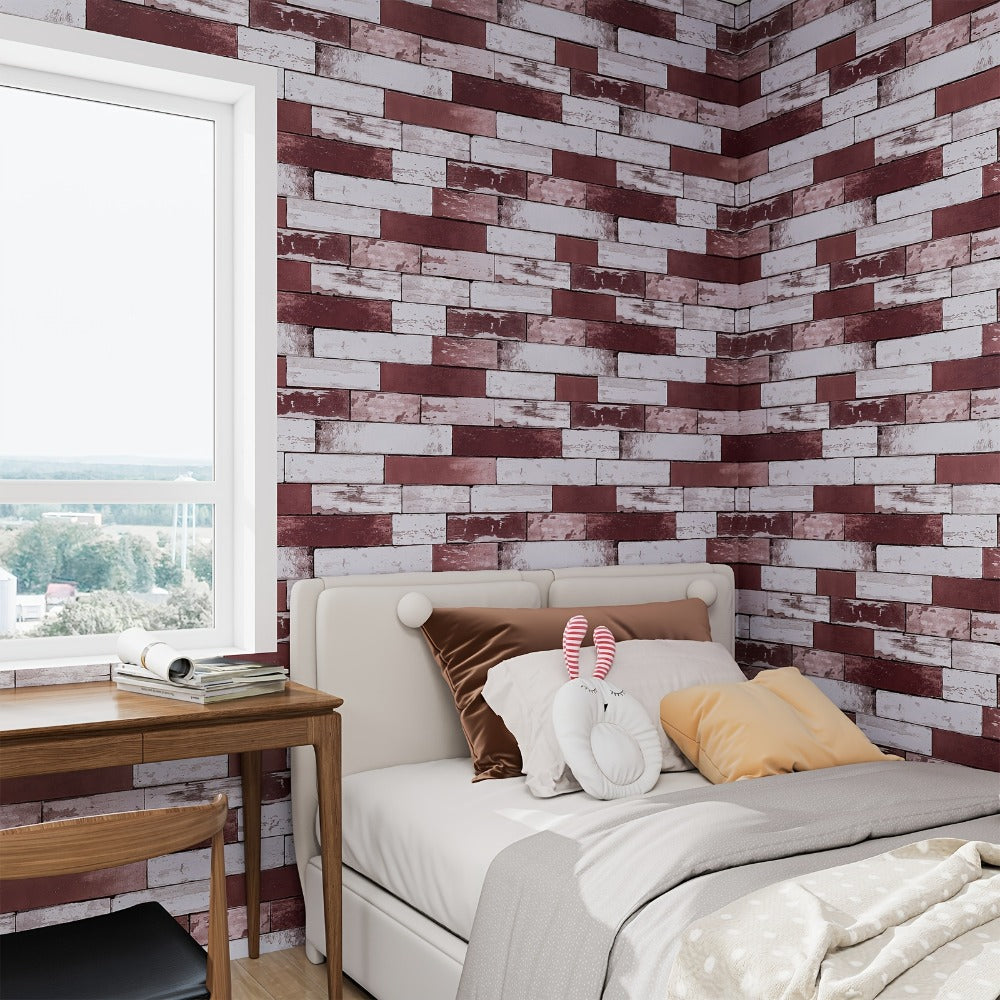 3D Brick Foam Wallpaper Self Adhesive Peel and Stick Wall Panels Waterproof PVC Rustic Brick Pattern Home Bathroom Kitchen Wall Decor Blue Brown Red 17.5in Wide - product image 10