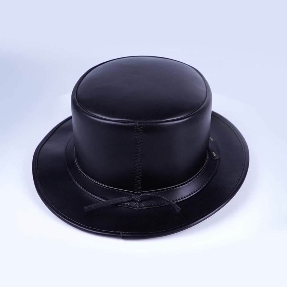 Genuine Leather Top Hat Steampunk | Shapeable Wide Brim Gentleman Hat for Men Women, Halloween Costume Topper, Deadman Victorian Derby Hat, Handcrafted - product image 11