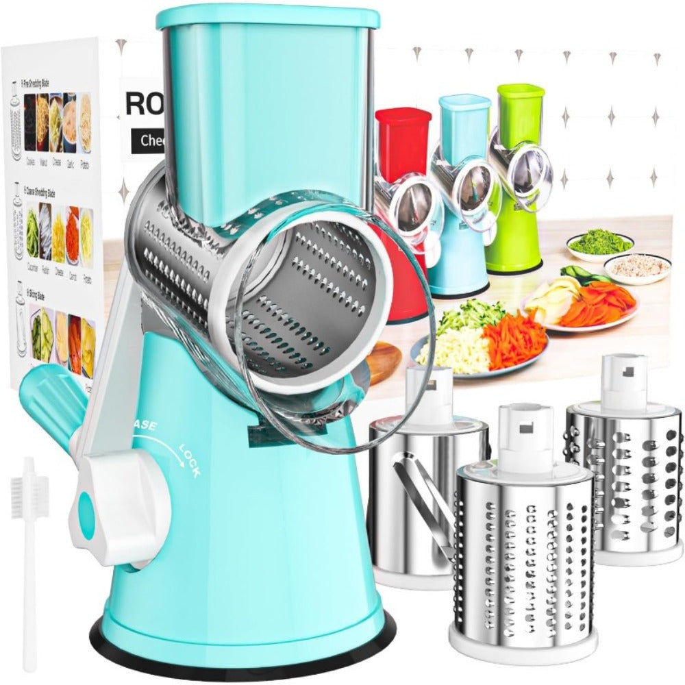 Rotary Cheese Grater with Hand Crank – 3 Interchangeable Blades for Cheese, Vegetables & Nuts, Non-Slip Suction Base, Includes Cleaning Brush – Manual Cheese Shredder for Kitchen ( - product image 7