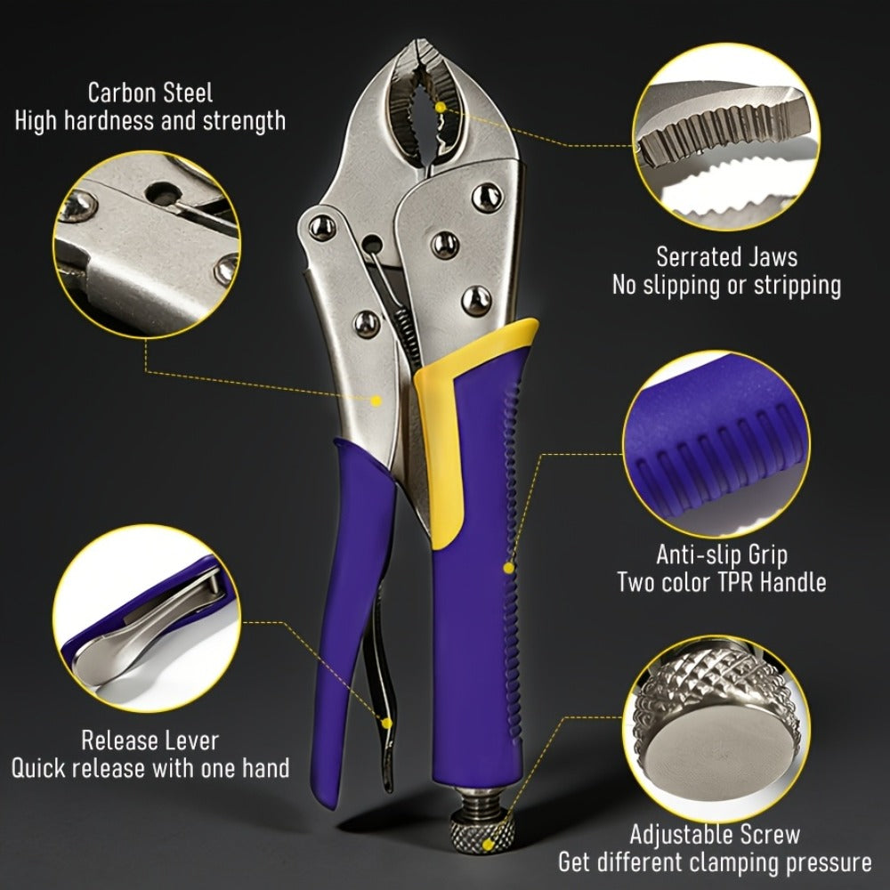 Locking Pliers Set 6pcs Heavy Duty, Includes Needle Nose Pliers 6.5" & 9.5", Curved Jaw Locking Pliers 5" 7" 10", C-Clamp L-Type Pliers with Roll Bag & Ergonomic Metal Handles for  - product image 2