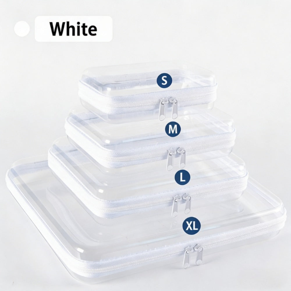 Clear Storage Box Set 4 Pcs Hard Transparent Zipper Organizer Plastic Case S M L XL Makeup Cosmetics Snacks Stationery Kids Toys Multi-Color Purple Blue Pink White - product image 7