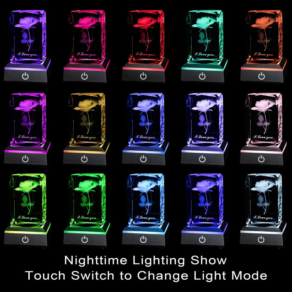Rose Crystal LED Night Light – Colorful Floral LED Sign Lamp, Romantic Desk Light for Bedroom Vanity, Unique Gift for Girlfriend Wife Mom on Women's Day Anniversary Birthday (4 Sty - product image 2