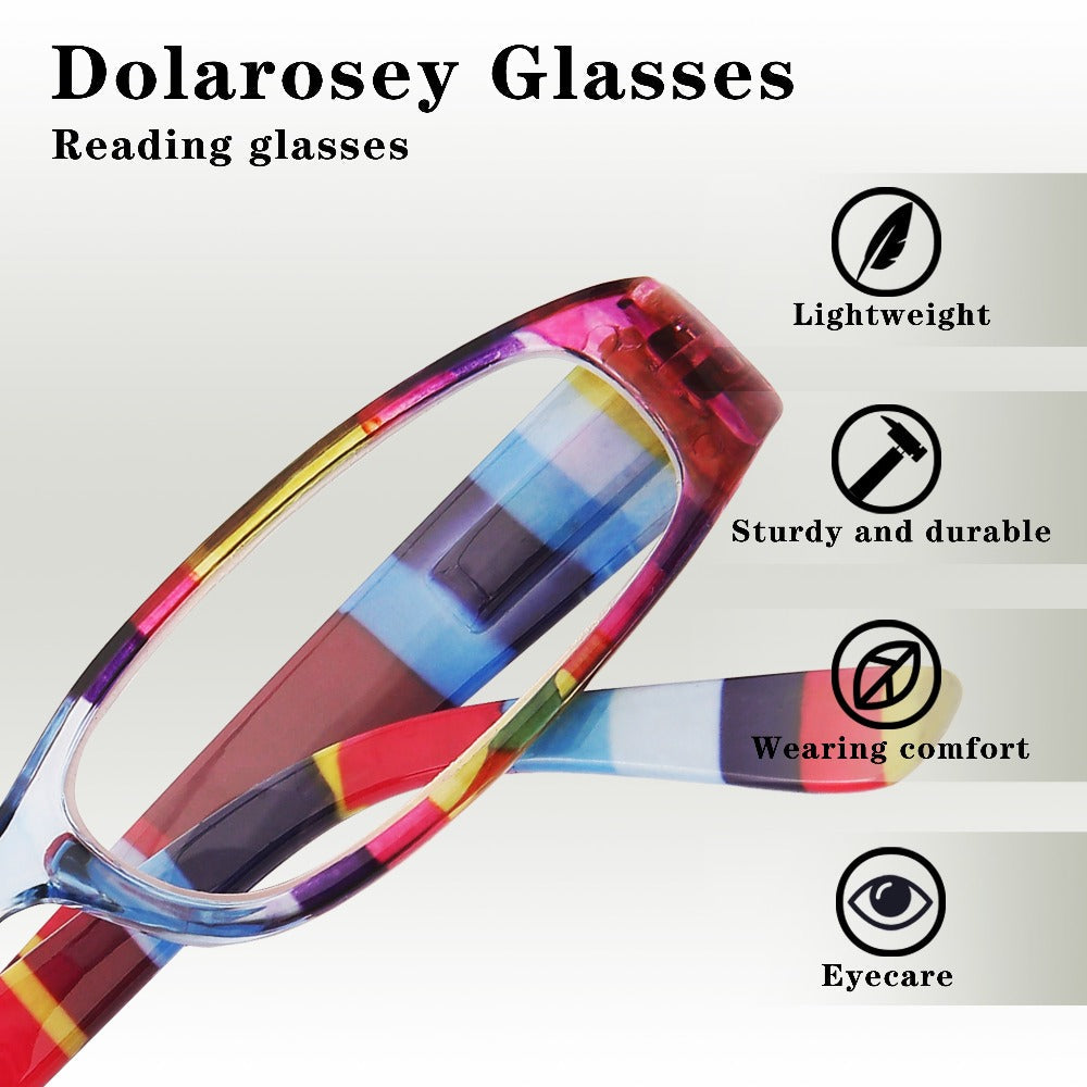 Reading Glasses 4-Pack Retro Rectangle Spring Hinge Multi-Strength for Men and Women – 1.0x to 4.0x Magnification Colorful Printed Frames Eyeglasses Set - product image 2