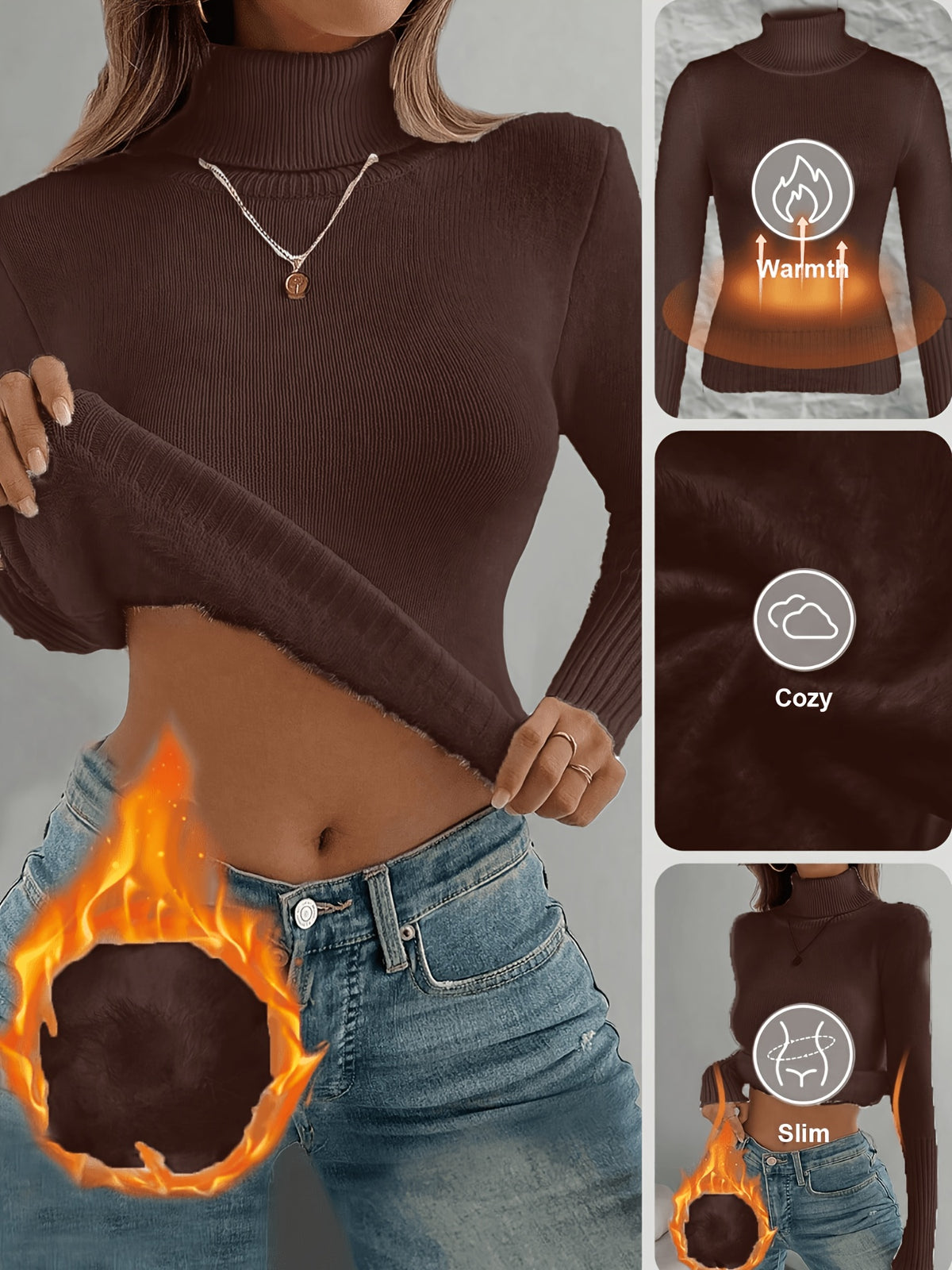 Lune's European and American Style High-Neck Thick Warm Inner Fitted Long-Sleeve Sweater, Perfect for Autumn and Winter