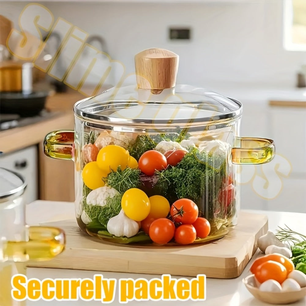 Borosilicate Glass Pot with Lid 50oz Stovetop & Microwave Safe – Double Heat-Resistant Handles for Soup, Milk & Porridge | Transparent Glass Saucepan Kitchen Cooker with Yellow or  - product image 7