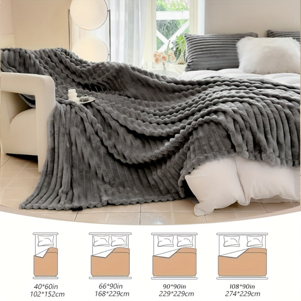 Reversible Faux Rabbit Hair Blanket – Thickened Soft Thermal Throw for Bed, Nap, Office & Camping, All Season, 4 Colors, 5 Sizes - product image 4