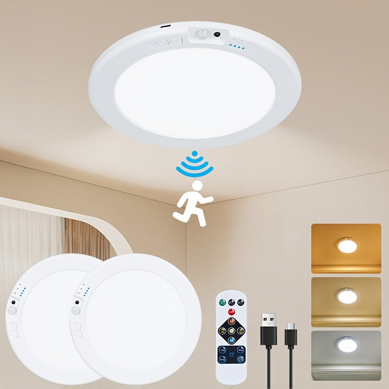2pcs Rechargeable LED Induction Ceiling Light, 3-speed Lighting Mode, Motion Sensor With Remote Control, Magnetic Design, Easy Installation, 5500mAh Large - product image 4