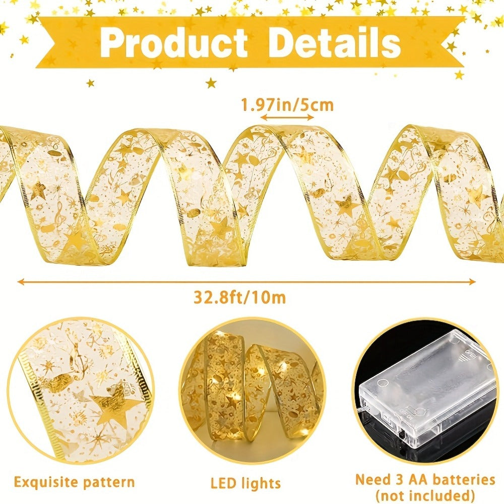 LED Christmas Fairy String Lights Battery Powered - 10M/32.8FT Golden Warm White Ribbon Garland for Christmas Tree, Indoor Party & Holiday Decorations - product image 3