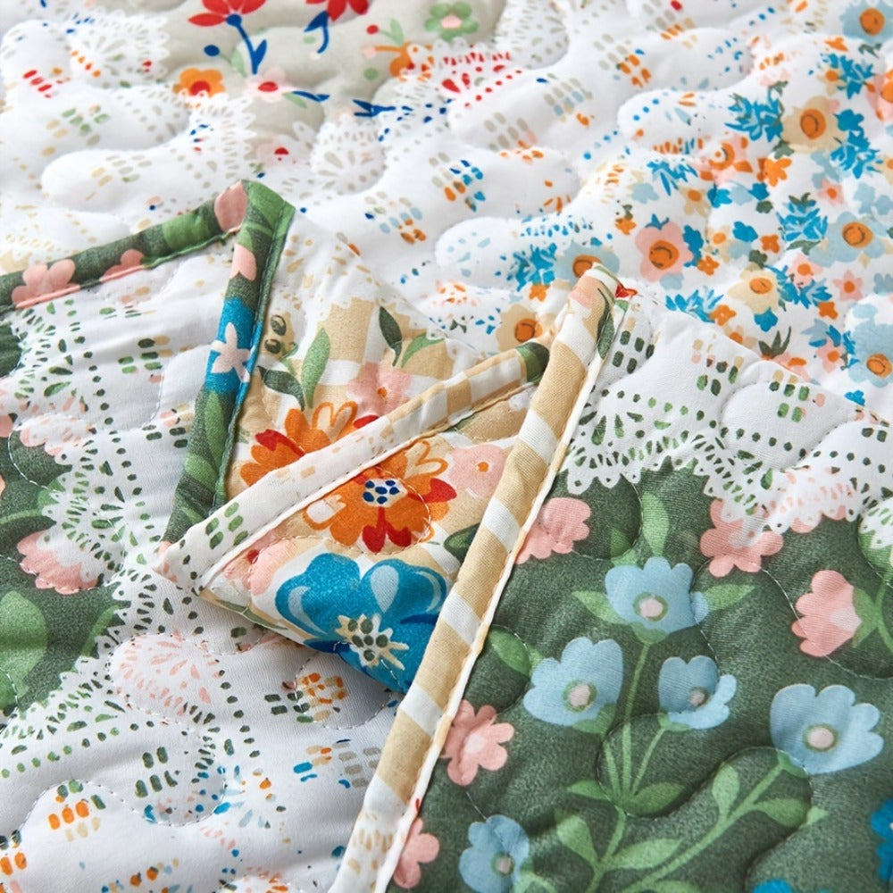 Quilt Set 2 3 Piece Lightweight Floral Patchwork Coverlet Bedding Set with Pillow Shams, Boho Quilted Bedspread for Twin Full Queen King, All Season Soft Cozy Bed Cover Green Blue  - product image 8