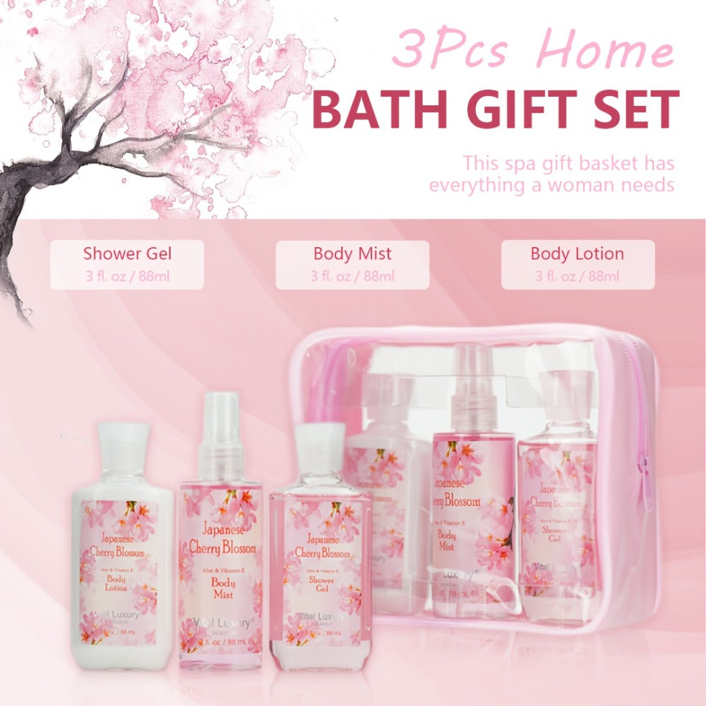 Bath Body Care Gift Set Shower Gel Body Lotion Body Mist Aloe Vera Vitamin E Glycerin Deep Moisturizing Fragrance Set for Women Cherry Blossom Lavender Vanilla Coconut All Skin Typ - product image 14