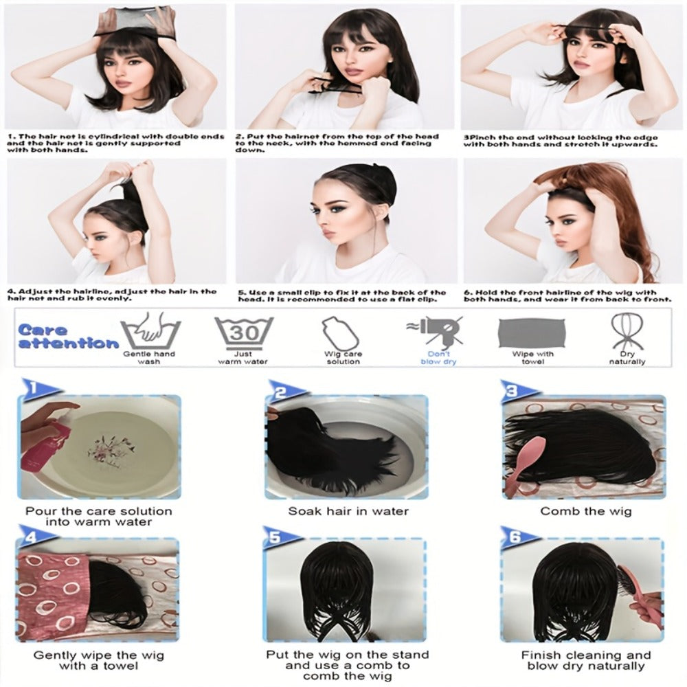 Rose Net Cap Synthetic Wig with Bangs 12 Inch Multi Color Breathable Soft Cap for Women | Light Yellow Gradient Brown Red Highlights Light Brown | Daily Wear Cosplay - product image 2