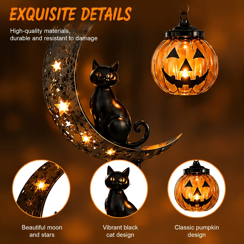 [3D] One Halloween Black Cat and Pumpkin Garden Post, Crescent-shaped Black Cat and Hanging Pumpkin, Outdoor Halloween Garden Decoration for Garden, Courtyard - product image 4