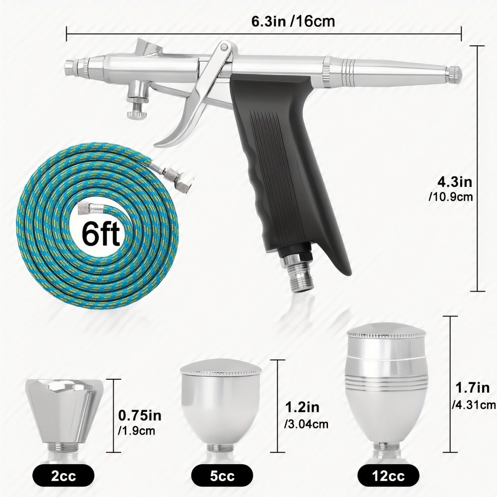 Professional Airbrush Kit Double Action Trigger – 0.3/0.5/0.8mm Needles, 2/5/13cc Cups, 10ft Hose for Nail Art Cake Decorating Makeup Painting Tattoo Hobby - product image 5