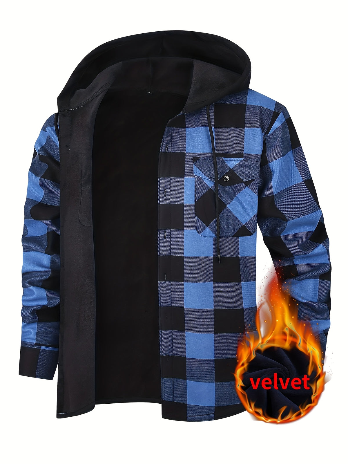 Men's Hooded Plaid Shirt Jacket with Flannel Lining - Thickened Winter, Button Front, Black/White/Gray/Beige Plaid, Euro/American Sizing, Casual Outdoor - product image 15