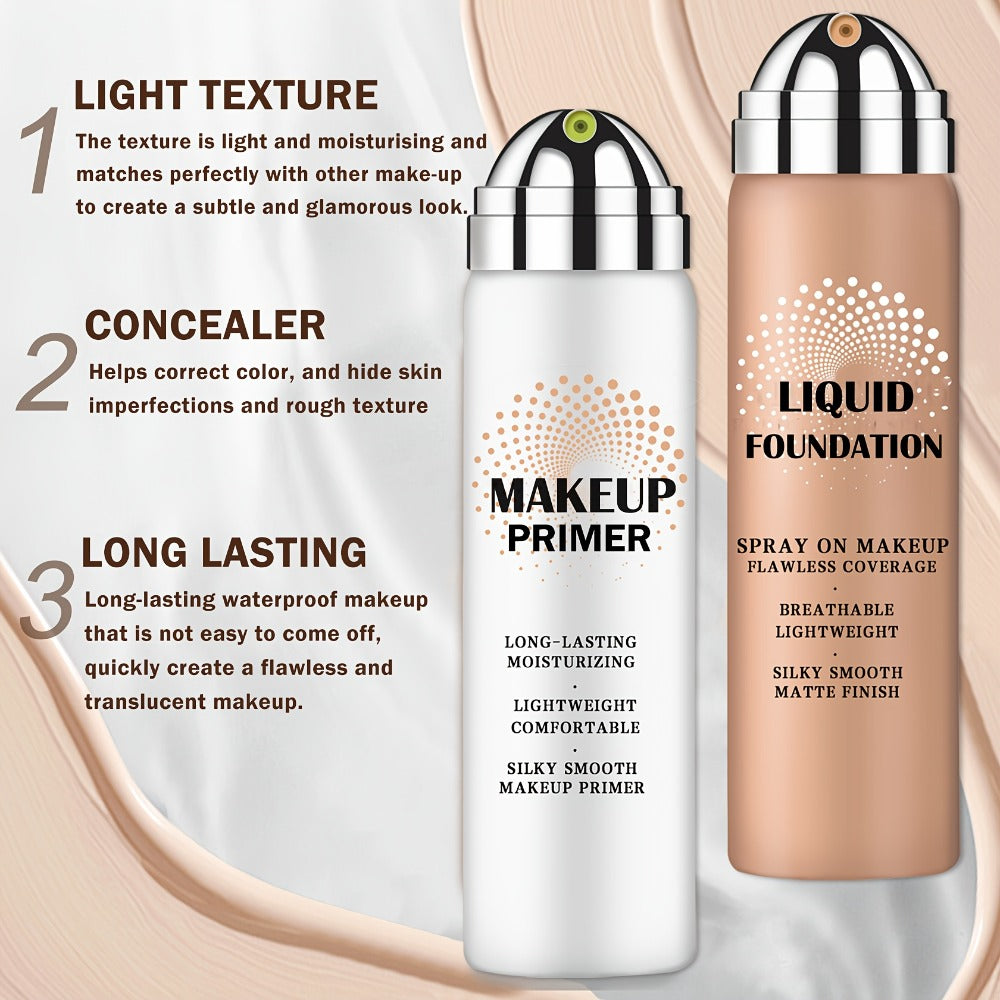 Liquid Foundation & Primer Set for Mature Skin 3-in-1 CC Cream BB Cream Silky Smooth Long-Lasting Formula - Buildable Coverage 4 Shades Natural Beige Nude Porcelain, Anti-Aging Dai - product image 3