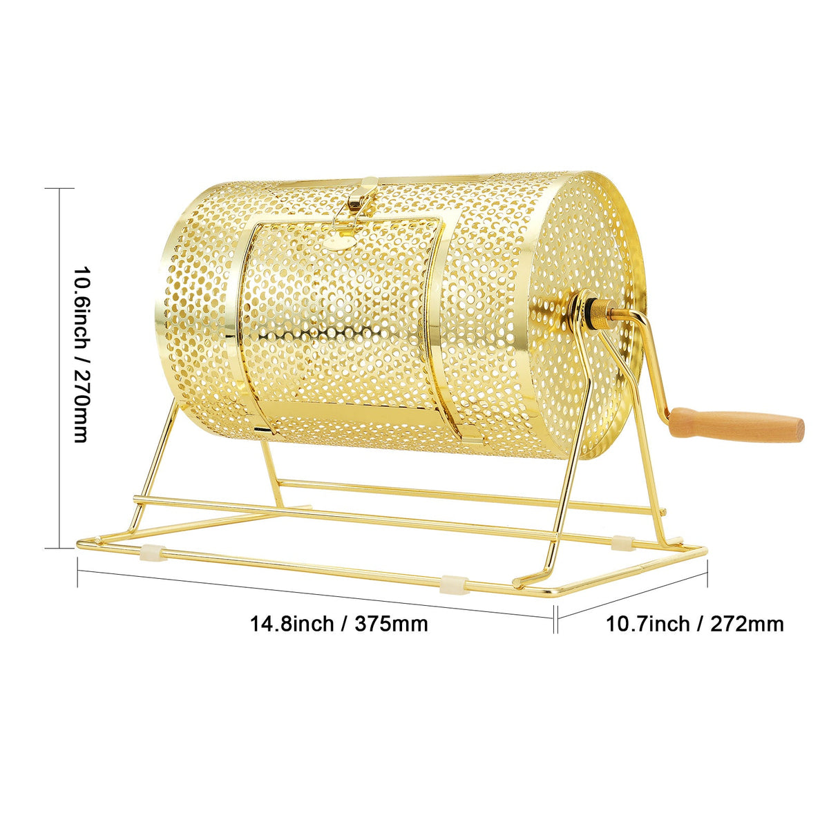 Brass Plated Metal Lottery Ticket Drum with Wooden Handle, Holds 2500 Tickets or 100 Ping Pong Balls, for Bingo Ballot Party Events Fundraisers Trade Shows – Raffle Drum Spinning Cage 12 Inch