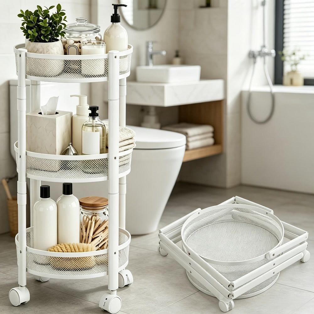 Rolling Storage Cart with Wheels 5-Tier 360° Rotating Kitchen Organizer Basket, No Assembly Space-Saving Floor Standing Bin for Kitchen Pantry Bathroom Bedroom Fruits Vegetables Ho - product image 3