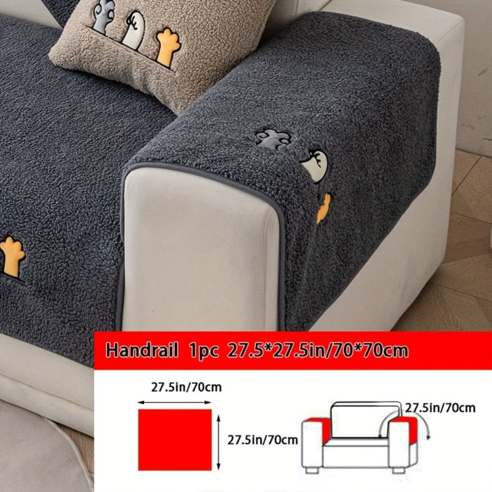 Plush Shearling Sofa Cover Non-Slip Pet-Friendly Couch Protector Animal Bone Embroidery Soft Warm for Living Room Bedroom Office 2 3 4 Seater - product image 9