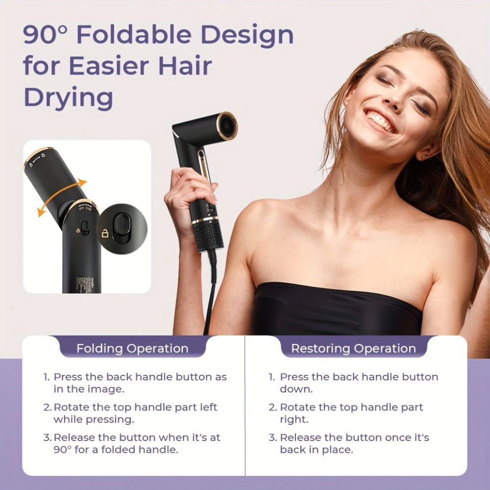 Hot Air Brush 6-in-1 Negative Ion Hair Dryer Brush & Styler 110000 RPM High-Speed Blow Dryer with Curling Iron Straightener Auto-Winding Curler Foldable Handle Storage Bag - product image 19